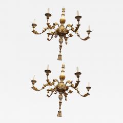 PAIR 18TH C TUSCANO PAINTED GILT WOOD 6 LITES CHANDELIERS - 798084