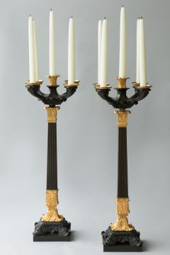 PAIR FIVE ARM LOUIS PHILIP PATINATED AND GILT BRONZE CANDELABRA Circa 1840 - 759747