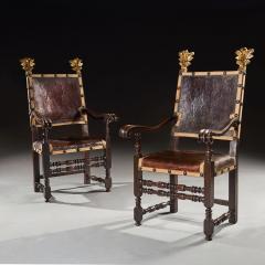 PAIR OF 17TH CENTURY ITALIAN BAROQUE PARCEL GILT WALNUT LEATHER ARMCHAIRS - 2553944