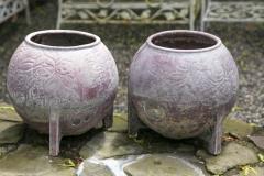 PAIR OF 1920S FRENCH CAST IRON JARDINIERES WITH ORIGINAL PURPLE PAINT - 3632214