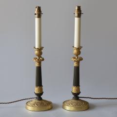 PAIR OF 19TH CENTURY BRONZE CANDLESTICKS CONVERTED TO TABLE LAMPS - 4232860