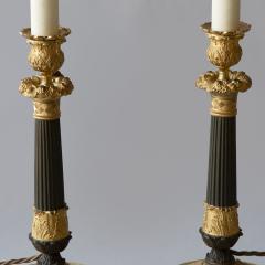 PAIR OF 19TH CENTURY BRONZE CANDLESTICKS CONVERTED TO TABLE LAMPS - 4232863