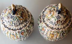 PAIR OF 19TH CENTURY FAIENCE BALUSTER LIDDED VASES - 3550701
