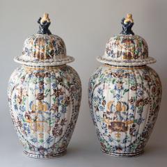 PAIR OF 19TH CENTURY FAIENCE BALUSTER LIDDED VASES - 3550703
