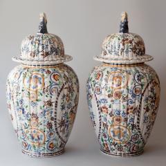 PAIR OF 19TH CENTURY FAIENCE BALUSTER LIDDED VASES - 3550731
