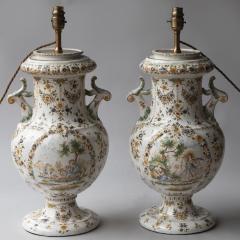 PAIR OF 19th CENTURY MOUSTIERS BALUSTER VASES CONVERTED TO LAMPS - 3998673