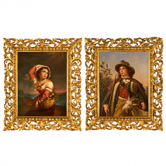 PAIR OF ANTIQUE OIL ON CANVAS PAINTINGS DEPICTING A SHEPHARD BOY AND GIRL - 3565783