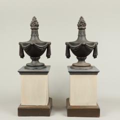 PAIR OF CAST IRON URN FINIALS WITH FLAME TOPS AND SWAGS - 1856504
