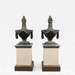 PAIR OF CAST IRON URN FINIALS WITH FLAME TOPS AND SWAGS - 1858160