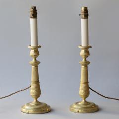 PAIR OF EARLY 19TH CENTURY GILT BRONZE CANDLESTICKS CONVERTED TO TABLE LAMPS - 4574778