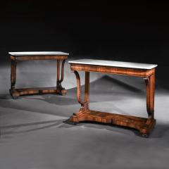 PAIR OF EARLY 19TH CENTURY ITALIAN WALNUT AND MARBLE TOP CONSOLE TABLES - 1875718