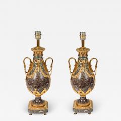 PAIR OF EMPIRE STYLE GILT BRONZE AND LEVANTO MARBLE LAMPS - 2353612