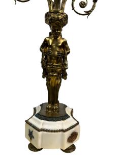 PAIR OF FRENCH 19TH CENTURY BRONZE MARBLE FIVE CANDLE CUP SATYR CANDELABRA - 4503214
