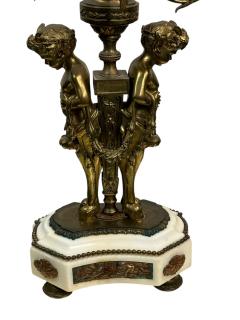PAIR OF FRENCH 19TH CENTURY BRONZE MARBLE FIVE CANDLE CUP SATYR CANDELABRA - 4503215