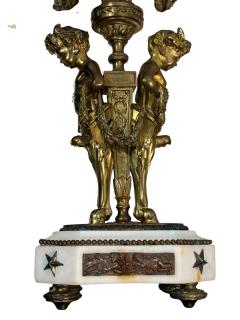 PAIR OF FRENCH 19TH CENTURY BRONZE MARBLE FIVE CANDLE CUP SATYR CANDELABRA - 4503219