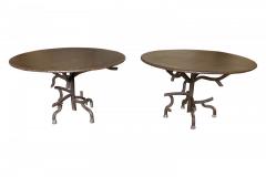 PAIR OF FRENCH IRON FAUX BOIS GARDEN DINING TABLES - 2689528