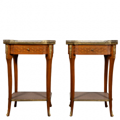 PAIR OF FRENCH LOUIS XVI STYLE INLAID MARBLE TOP NIGHT STANDS - 3537587