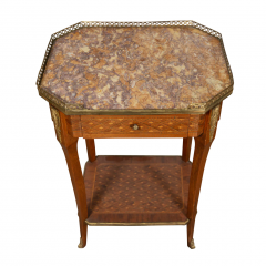 PAIR OF FRENCH LOUIS XVI STYLE INLAID MARBLE TOP NIGHT STANDS - 3537662