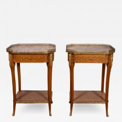 PAIR OF FRENCH LOUIS XVI STYLE INLAID MARBLE TOP NIGHT STANDS - 3560084