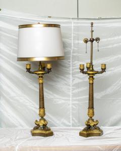 PAIR OF GILT AND PATINATED BRONZE RESTAURATION PERIOD CANDELABRA LAMPS - 3023939