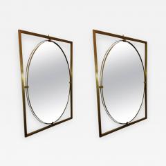 PAIR OF ITALIAN MODERN FLOATING OVAL BRASS MIRRORS - 879030