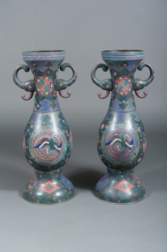 PAIR OF LARGE JAPANESE CLOISONNE ENAMEL PALACE VASES - 3538099