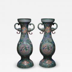 PAIR OF LARGE JAPANESE CLOISONNE ENAMEL PALACE VASES - 3560117