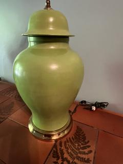 PAIR OF MODERN GREEN CERAMIC GINGER JAR LAMPS - 2893879