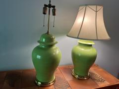 PAIR OF MODERN GREEN CERAMIC GINGER JAR LAMPS - 2893881