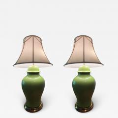 PAIR OF MODERN GREEN CERAMIC GINGER JAR LAMPS - 2922318