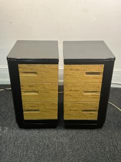 PAIR OF MODERNIST ART DECO BURLWOOD BLACL LACQUER NIGHTSTANDS - 3735287