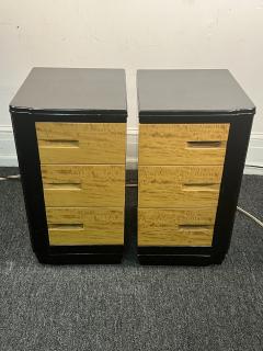 PAIR OF MODERNIST ART DECO BURLWOOD BLACL LACQUER NIGHTSTANDS - 3735289