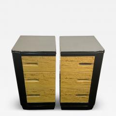 PAIR OF MODERNIST ART DECO BURLWOOD BLACL LACQUER NIGHTSTANDS - 3740260