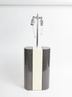 PAIR OF MODERNIST LACQUERED GREY AND BEIGE WOOD TABLE LAMPS - 3083016