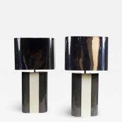 PAIR OF MODERNIST LACQUERED GREY AND BEIGE WOOD TABLE LAMPS - 3088711