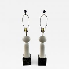 PAIR OF MODERNIST SCULPTED WHITE AND BLACK MARBLE LAMPS - 1204965