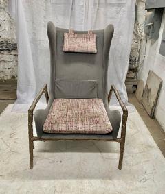 PAIR OF MODERNIST VELVET AND BRONZE WINGBACK ARMCHAIRS WITH BRONZE STRUCTURE - 3267985