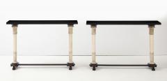 PAIR OF NEOCLASSICAL STYLE MARBLE AND PATINATED BRONZE CONSOLE TABLES - 4228108
