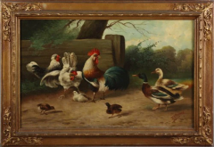 PAIR OF OIL ON CANVAS PAINTINGS DEPICTING CHICKENS AND DUCKS - 3565772