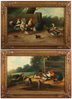 PAIR OF OIL ON CANVAS PAINTINGS DEPICTING CHICKENS AND DUCKS - 3565793