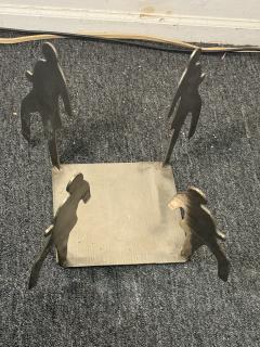 PAIR OF POST MODERN SILHOUETTE METAL FIGURE TABLES STANDS WITH BLUE AGATE TOPS - 4023944