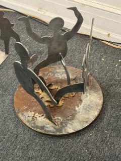 PAIR OF POST MODERN SILHOUETTE METAL FIGURE TABLES STANDS WITH BLUE AGATE TOPS - 4023947