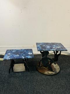 PAIR OF POST MODERN SILHOUETTE METAL FIGURE TABLES STANDS WITH BLUE AGATE TOPS - 4023948