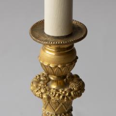 PAIR OF RESTAURATION PERIOD GILT BRONZE CANDLESTICKS CONVERTED TO TABLE LAMPS - 3874457