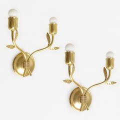 PAIR OF SCANDINAVIAN MODERN FLORAL DOUBLE ARM SCONCES IN BRASS - 2510927