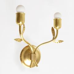 PAIR OF SCANDINAVIAN MODERN FLORAL DOUBLE ARM SCONCES IN BRASS - 2510928