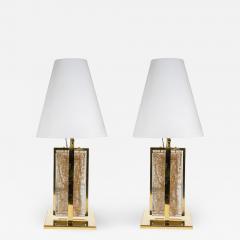 PAIR OF TABLE LAMPS ITALIAN DESIGN GLASS CLEAR GOLD BRASS - 2592554