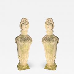PAIR OF TALL CARVED STONE FLAME FINIALS - 3635706