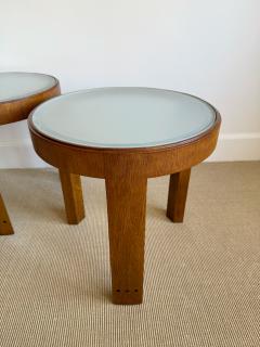 PAIR OF WALNUT AND FROSTED GLASS TABLES - 4372773