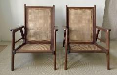 PAIR OF WALNUT AND RATTAN LOUNGE CHAIRS - 3577558